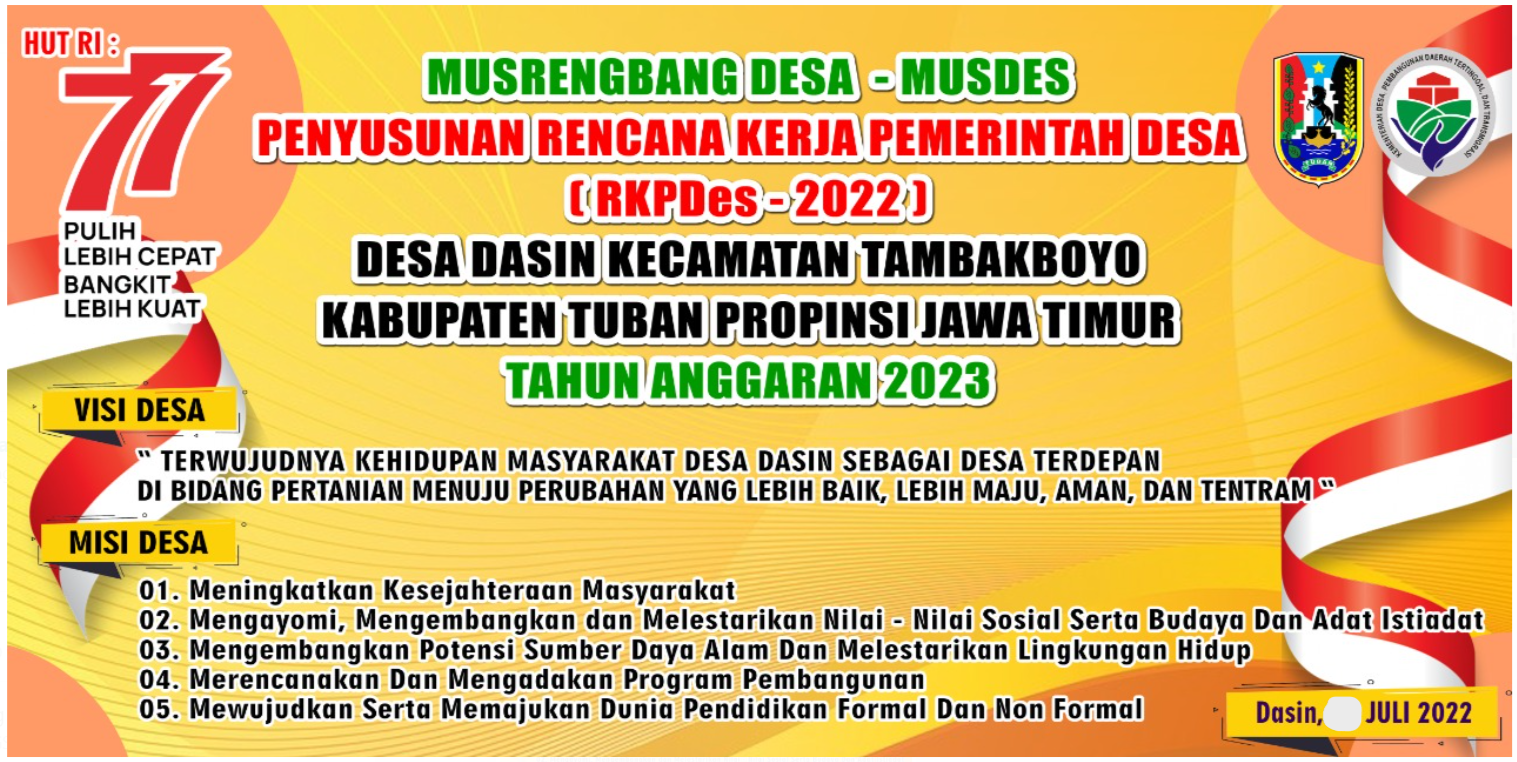 PENYUSUNAN RKPDes 2022 TAHUN ANGGARAN 2023 DESA DASIN KECAMATAN TAMBAKBOYO 